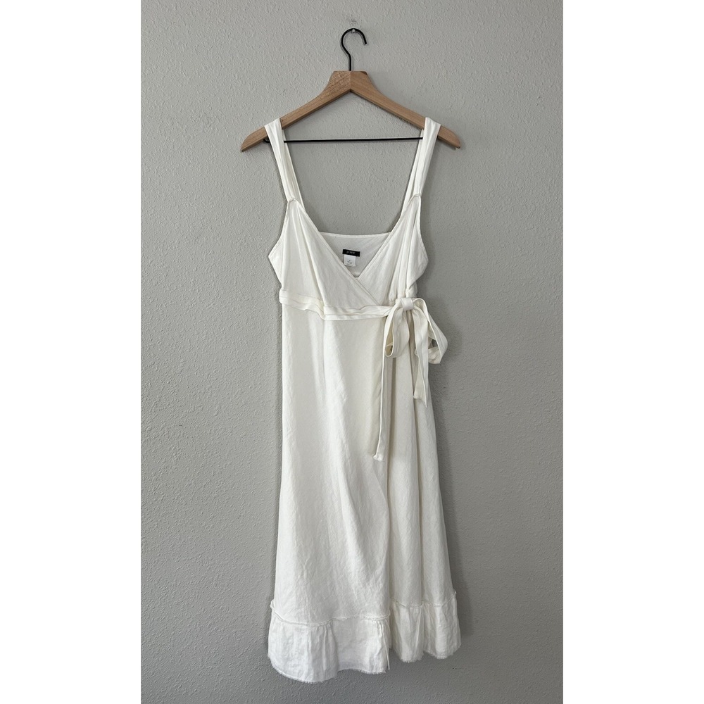 NWT VTG J. Crew V-Neck Lined Wrap Dress White Coastal Y2K 100% Linen Sz 12